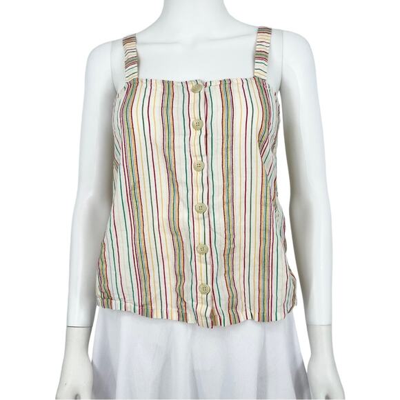 Madewell Women’s Button-Front Multicolored Striped Cropped Cami Top Size Small - Picture 2 of 6
